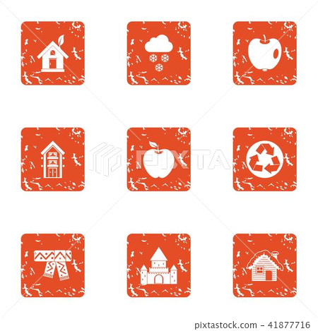 Green worldwide icons set, grunge style Green worldwide icons set, grunge style 41877716