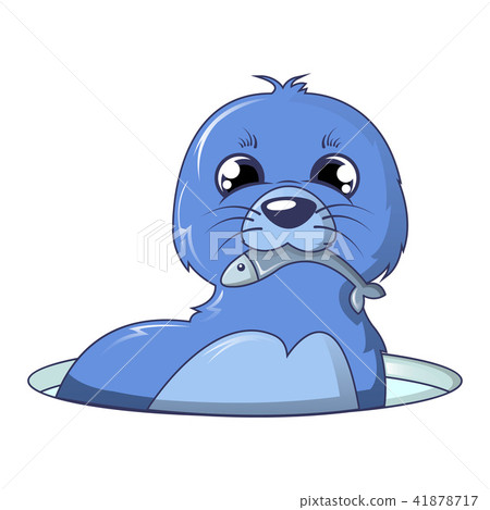 Walrus with fish icon, cartoon style Walrus with fish icon, cartoon style 41878717