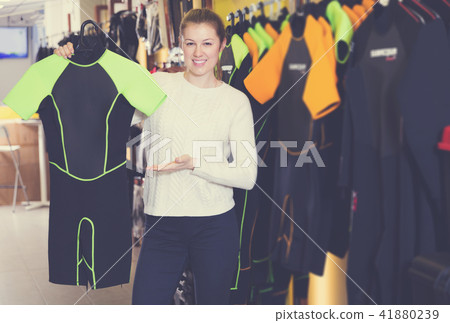 woman is satisfied of new costumes for diving woman is satisfied of new costumes for diving 41880239