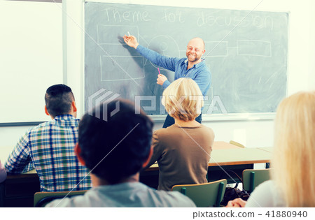 Professor near board in front of class 41880940