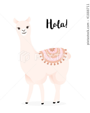 Cute cartoon llama with decoration. Hola lama Cute cartoon llama with decoration. Hola lama 41888711