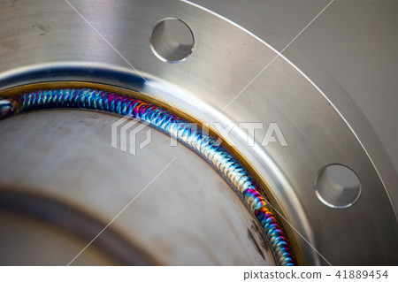 Steel weld joined pipe to plate by arc welding Steel weld joined pipe to plate by arc welding 41889454