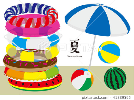 Vector Illustration Design Summer floating beach Beach ball Beach umbrella swimming pool 41889595