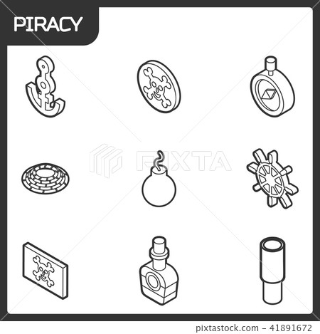 Piracy outline isometric icons Piracy outline isometric icons 41891672
