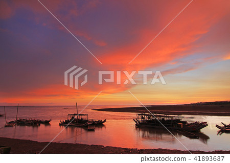 麗水漁港，日落，竹筏，台灣，台中，龍井，賽納達，海水 41893687