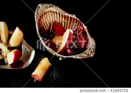 Delicious and juicy fruits,red on black background. With water droplets. Delicious and juicy fruits 41893720