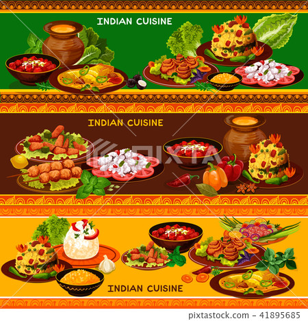 Indian cuisine restaurant banner with asian menu 41895685