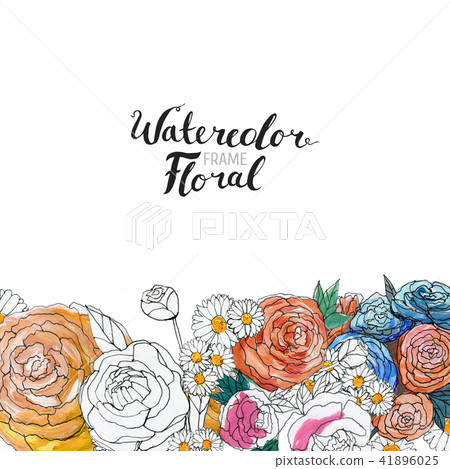 Watercolor Flower Border 41896025