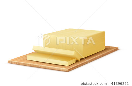 Vector 3d realistic butter on wooden tray 41896231