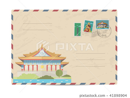 Vintage postal envelope with Taiwan stamps 41898904
