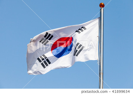 Flag of South Korea over blue sky Flag of South Korea over blue sky 41899634