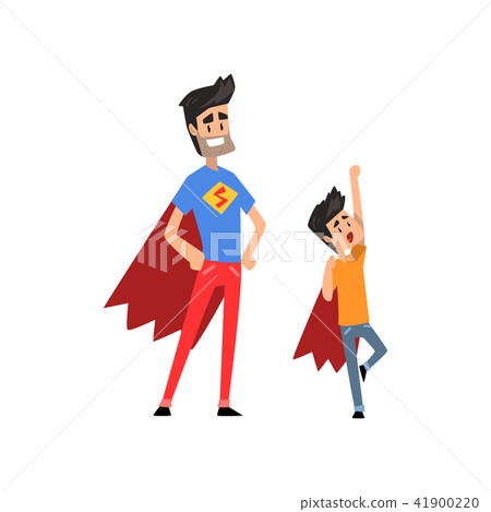 Smiling super hero dad and his son spending time together vector Illustration on a white background 41900220
