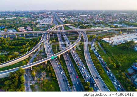 Aerial view overpass road with vehicle movement Aerial view overpass road with vehicle movement 41901418