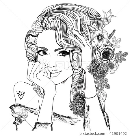 portrait of a young woman with long hair portrait of a young woman with long hair 41901492