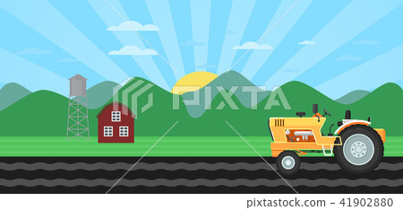 Tractor cultivating field at spring background Tractor cultivating field at spring background 41902880