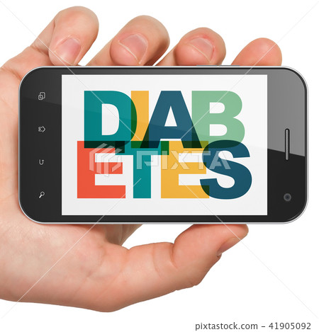 Health concept: Hand Holding Smartphone with Diabetes on  display 41905092