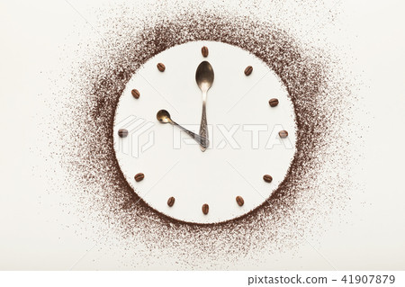 Background with drawn clock, coffee break time Background with drawn clock, coffee break time 41907879