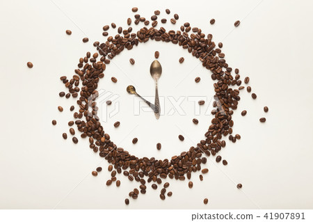 Background with drawn clock, coffee break time 41907891