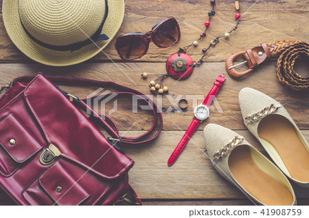 clothing for women, placed on a wooden floor clothing for women, placed on a wooden floor 41908759
