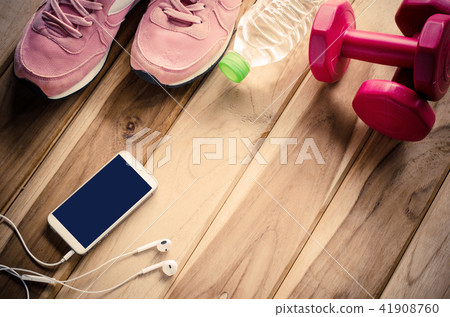 fitness concept with Exercise on wooden 41908760