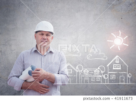 An engineer holding construction plans. Real estate concept An engineer holding construction plans. Real estate concept 41911673