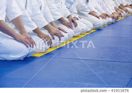People in kimono on martial arts training People in kimono on martial arts training 41911676