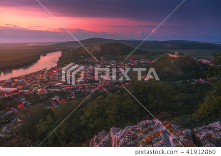View of Small City with River from the Hill 41912860