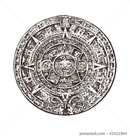 Vintage Mayan calendar. traditional native aztec culture. Ancient Monochrome Mexico. American Vintage Mayan calendar. traditional native aztec culture. Ancient Monochrome Mexico. American 41912904