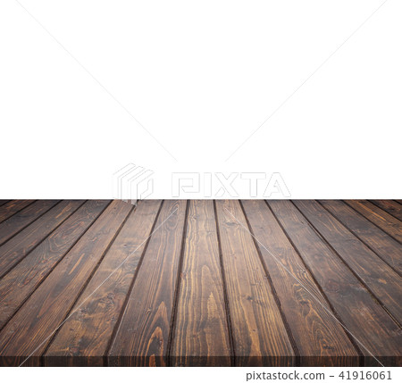 Empty top of wooden table counter isolated on white. Saved with clipping path. For photo montage or product display Empty top of wooden table counter isolated on white. Saved with clipping path. For photo montage or product display 41916061