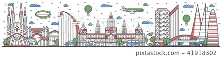 Travel in Barcelona city line flat design banner Travel in Barcelona city line flat design banner 41918302
