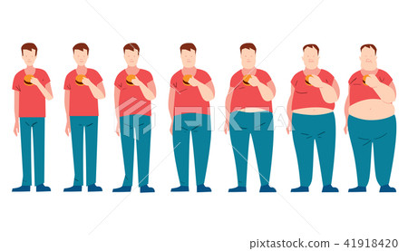 Man eating fast food and getting fatter. 41918420