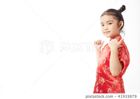 Cute girl wearing red Chinese suit 41919879