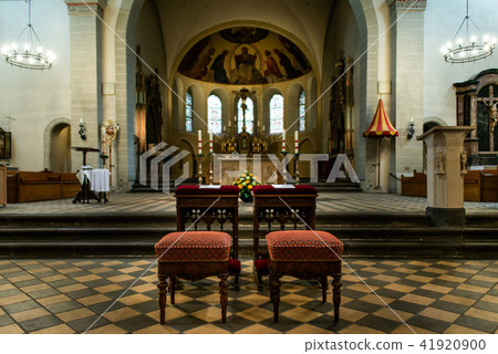 Wedding arrangement chairs inside The Basilica of St. Castor oldest church in Koblenz German state 41920900