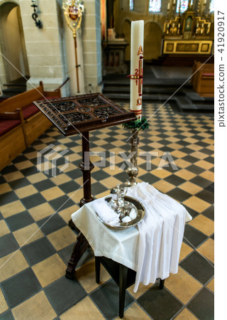 silver tray and jug with water accessories and dress for baptism of the child in accordance with the 41920917