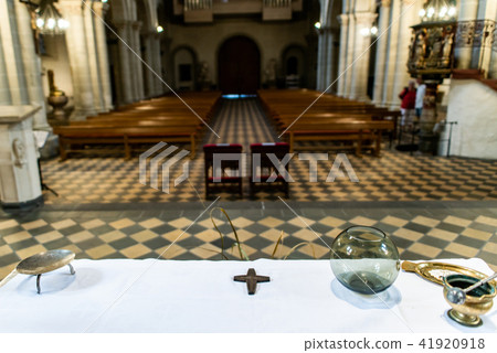 Wedding arrangement inside altar The Basilica of St. Castor oldest church in Koblenz German state 41920918