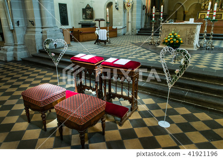 Wedding arrangement chairs inside The Basilica of St. Castor oldest church in Koblenz German state 41921196