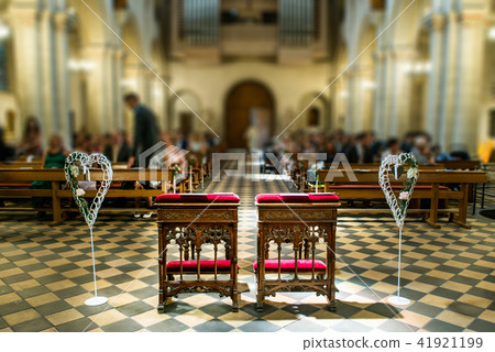 Wedding arrangement chairs inside The Basilica of St. Castor oldest church in Koblenz German state 41921199