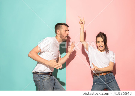 A couple of young man and woman dancing hip-hop at studio. 41925843