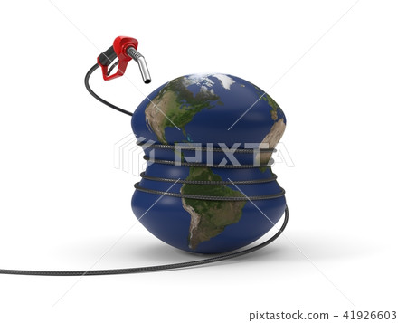 red fuel nozzle squeezing earth. 3d illustration red fuel nozzle squeezing earth. 3d illustration 41926603