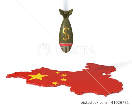 economy and trade wars concept with dollar currency bomb and china country map. 3d illustration economy and trade wars concept with dollar currency bomb and china country map. 3d illustration 41926781