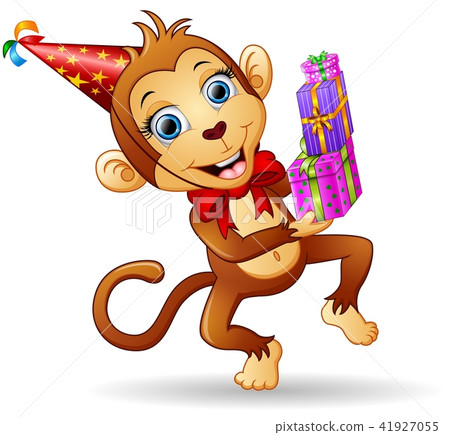 Happy monkey cartoon celebrating birthday 41927055