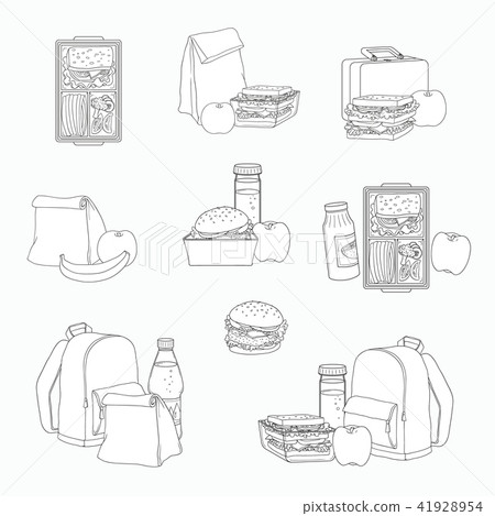 Vector lunchbox with snacks, vegetables set Vector lunchbox with snacks, vegetables set 41928954