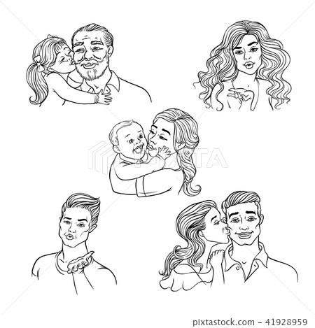 Vector sketch happy family hugs, kisses set 41928959
