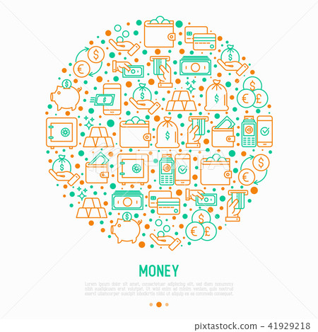 Money concept in circle with thin line icons - Stock Illustration ...