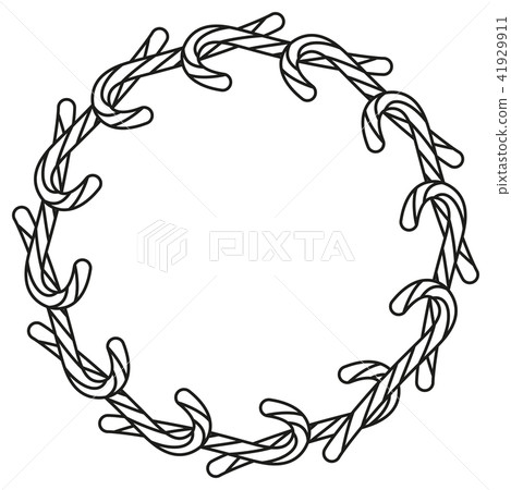 Line art black and white candy cane wreath 41929911