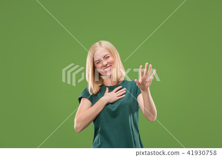 happy woman. image of female model on green 41930758