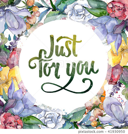 Tropical colorful bouquet. Floral botanical flower. Frame border ornament square. 41930950