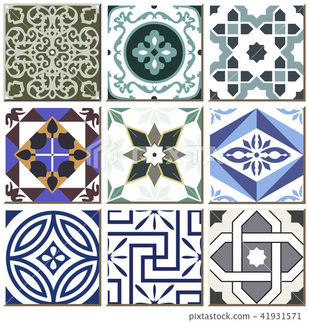 Lisbon antique retro ceramic tile pattern set 41931571
