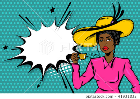 Black afro woman pop art drink tea 41931832