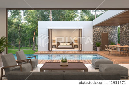 Modern contemporary pool villa 3d render Modern contemporary pool villa 3d render 41931871